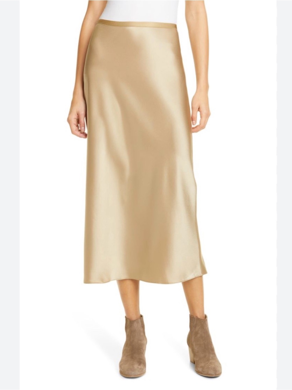 Polo Ralph Lauren Satin Midi Skirt Slip Gold Champagne A-line Pencil Bias Cut 6 - Picture 5 of 8